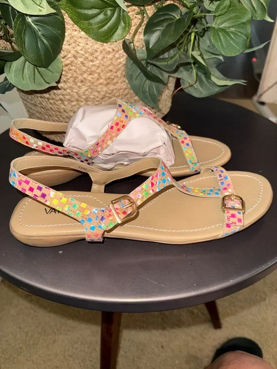Van Eli Multicolor Mosaic T‑Strap Sandals - Beige/Multicolor Size 11 M - Picture 3 of 11